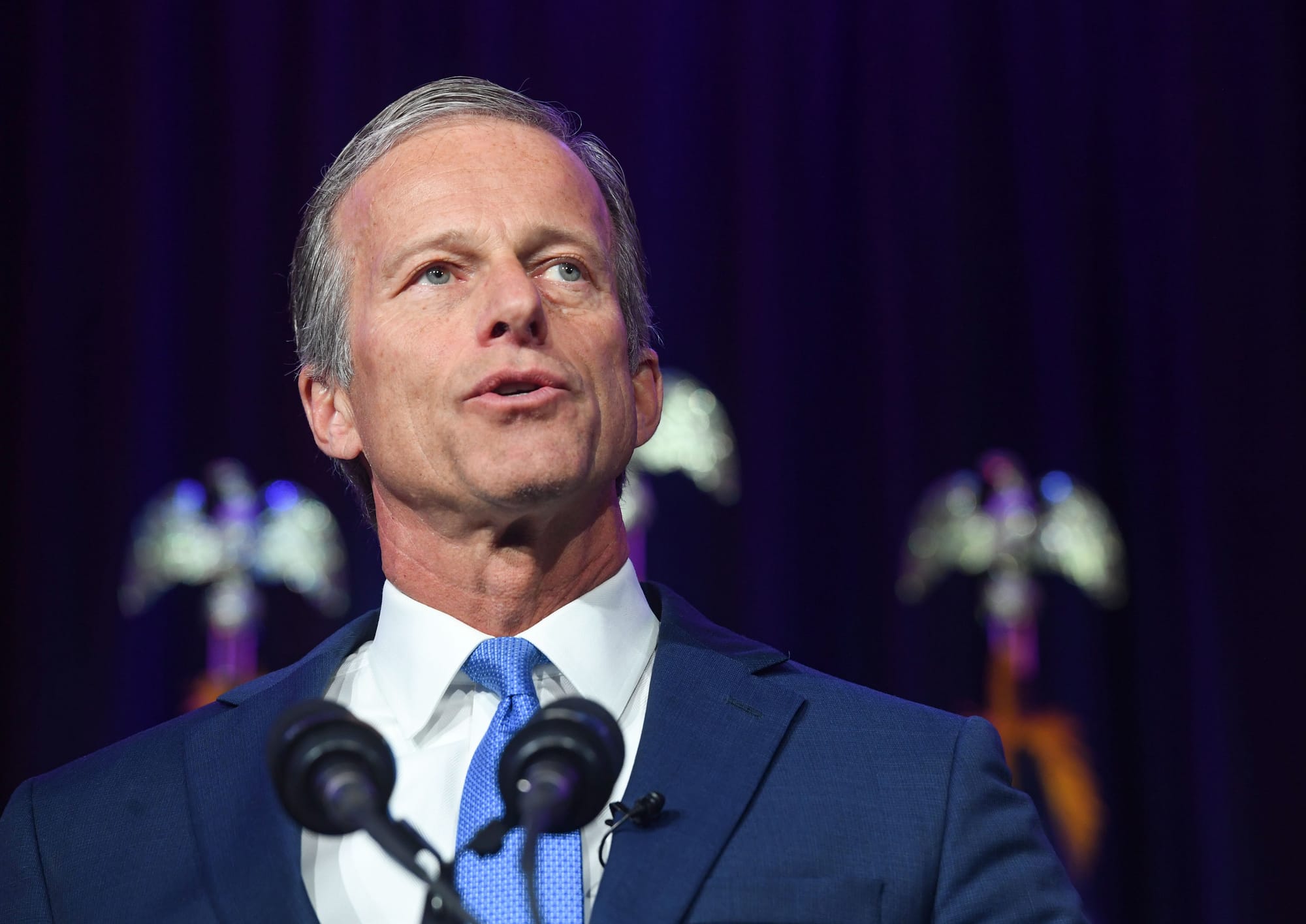 South Dakota Sen. John Thune addresses a crowd