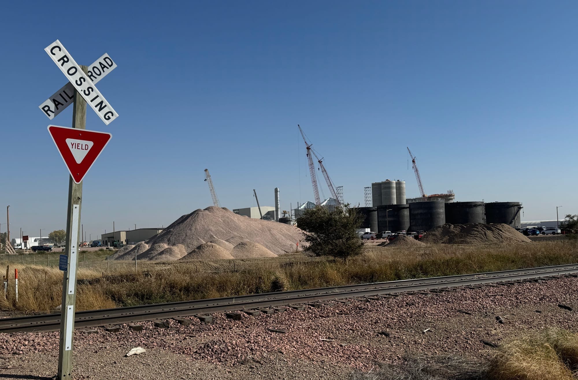 A soybean plant under construction south of Mitchell, S.D., shown on Oct. 17, 2024.