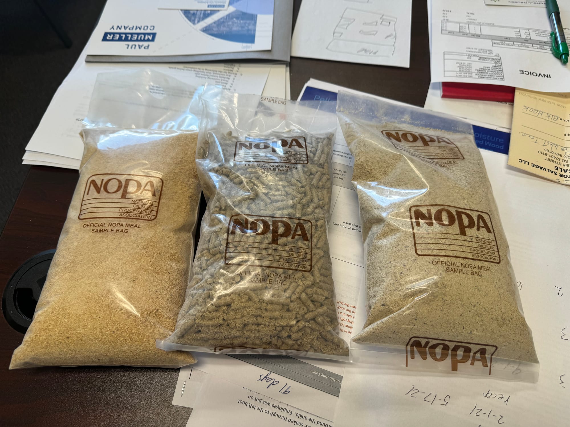 These three bags contain the other major products produced at the AGP soybean plant in Aberdeen, S.D. 