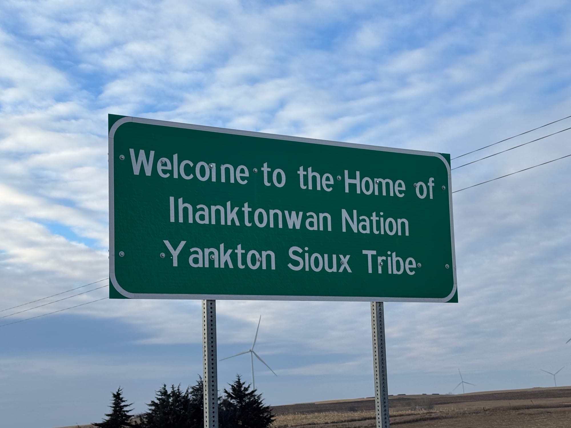 A sign on Highway 46 east of Wagner, S.D., signifies the home of the Yankton Sioux Reservation in Charles Mix County. 