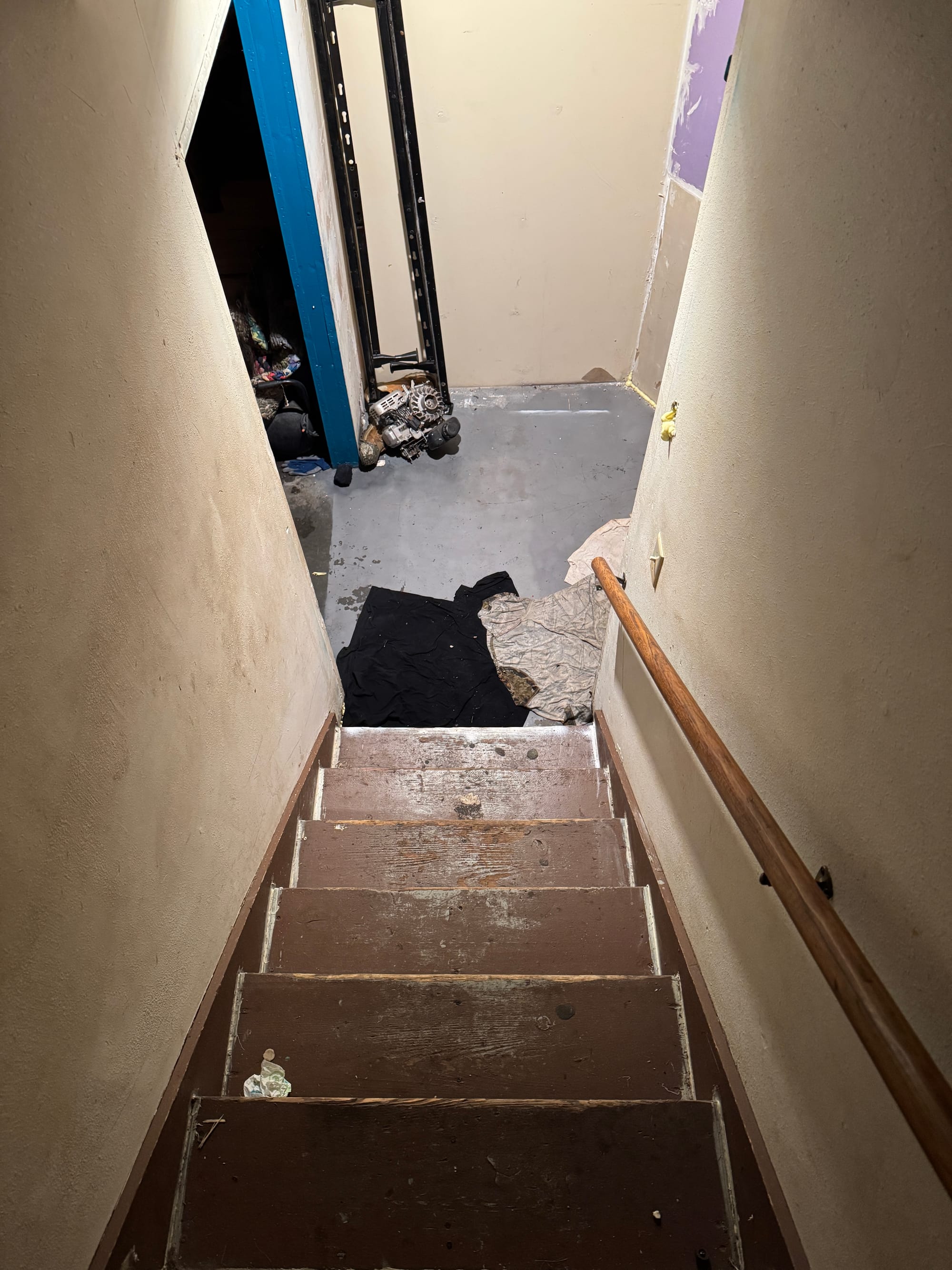 The basement stairs descended by deputy U.S. Marshals on Nov. 27, 2024, in Wagner, S.D., 