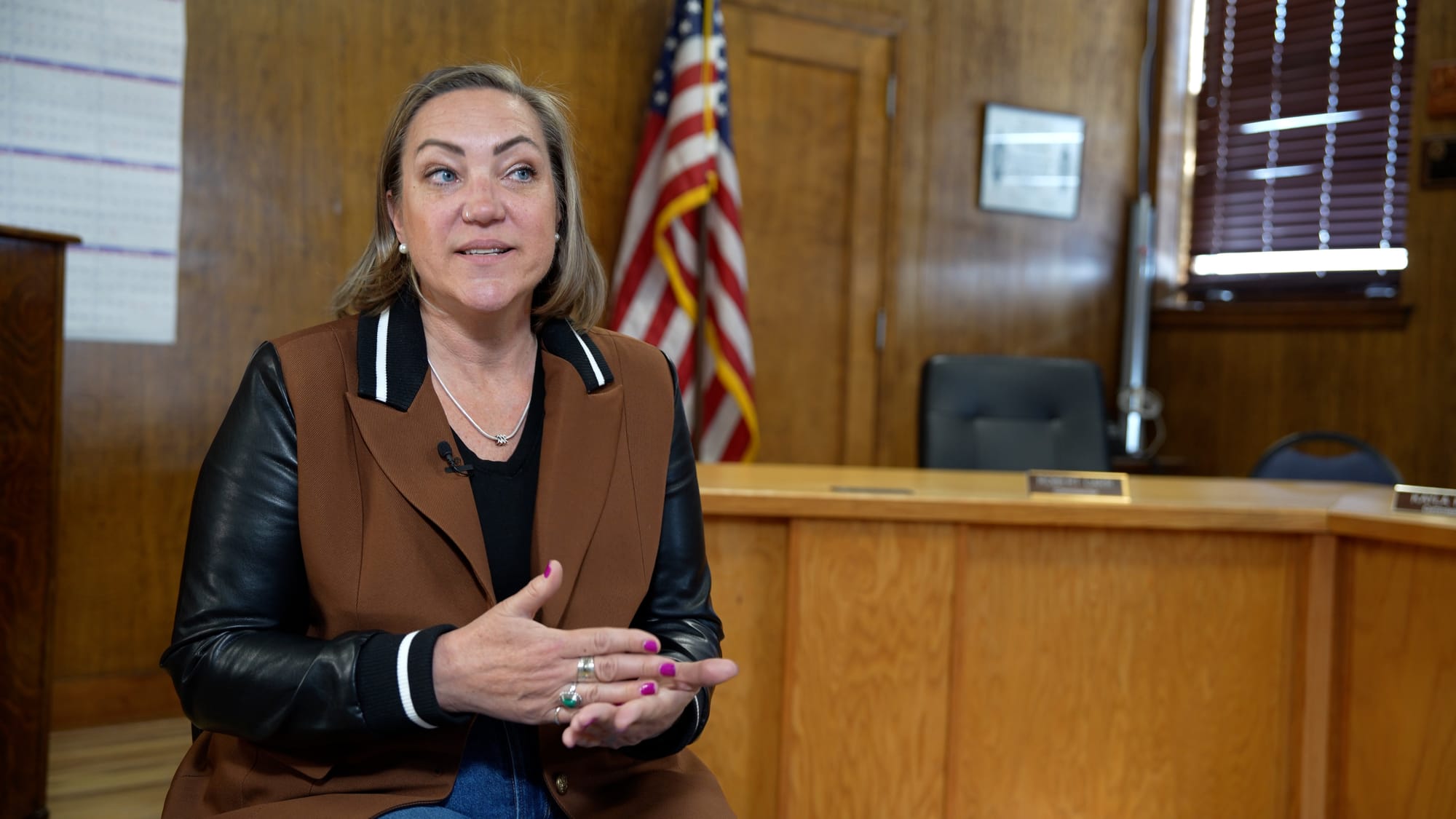 Emma Garvin talks with a reporter during an interview in Lead, South Dakota