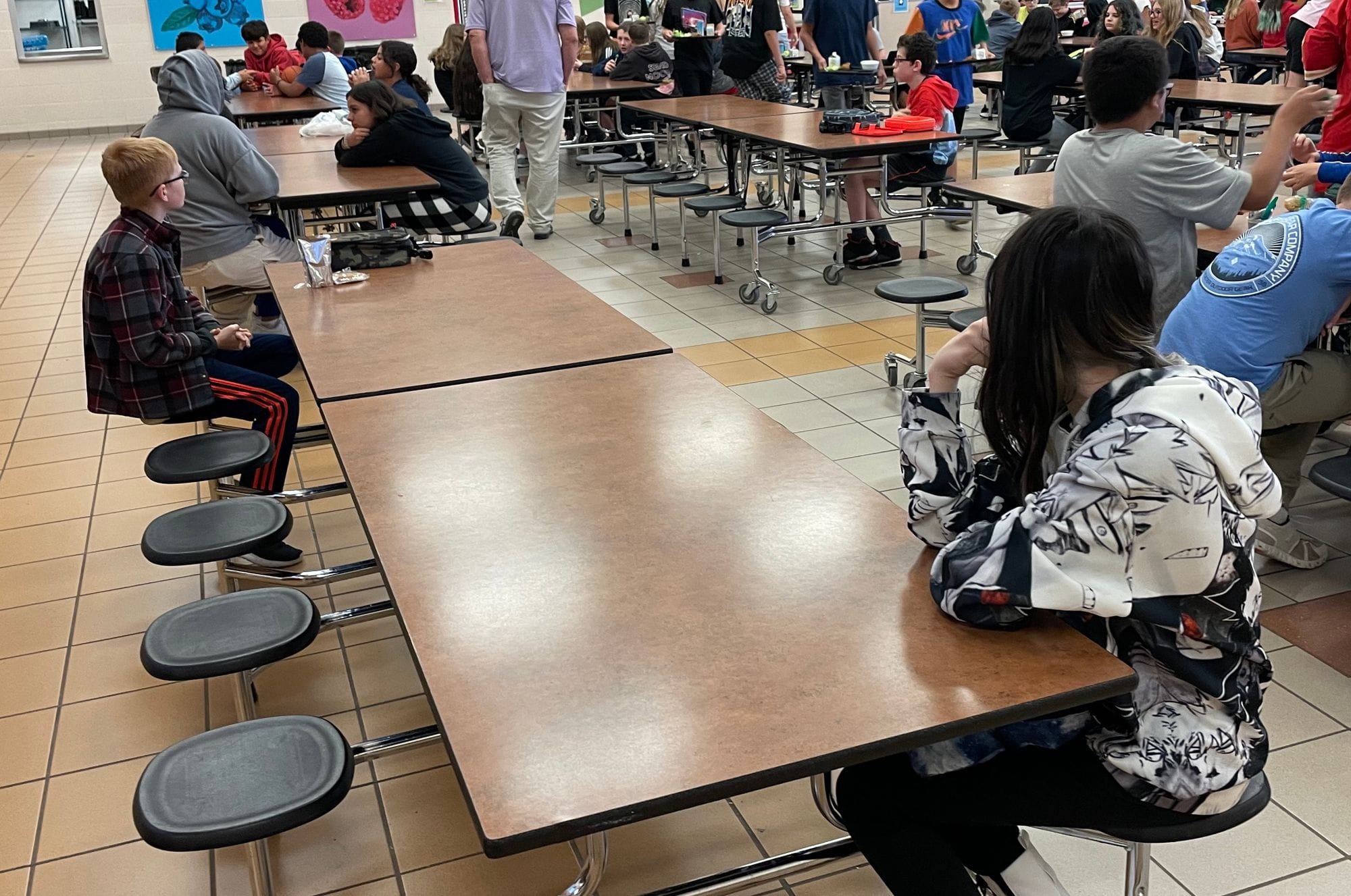 Students at East Middle School in Rapid City, S.D., have lunch in September 2022.