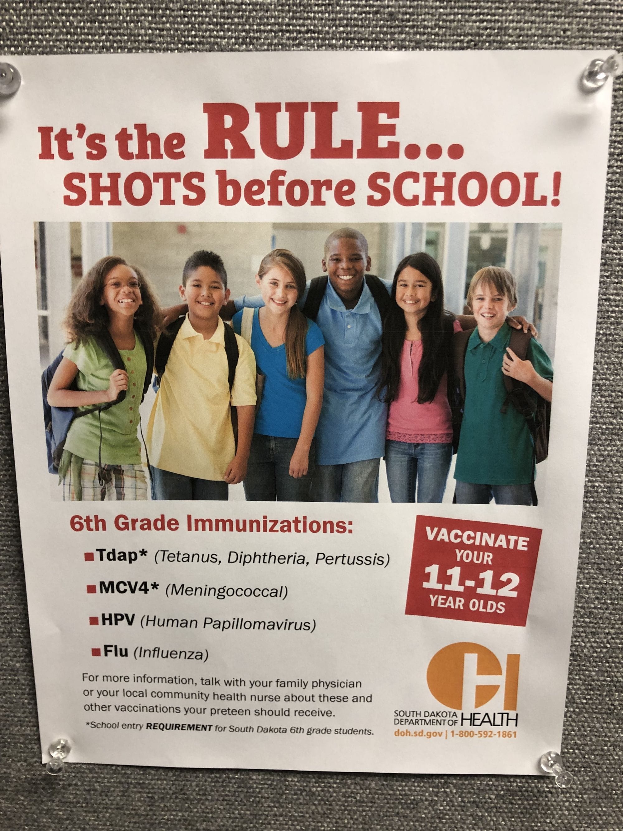 This flyer from the South Dakota Department of Health hung in the offices of Black Hills Pediatrics in Rapid City, S.D., in September 2019. 